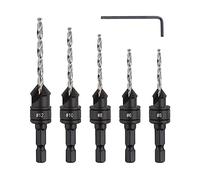 Gunpla Juego de 5 Piezas HSS Brocas Avellanadoras para Madera con Vástago Hexagonal de 1/4", Herramienta Chamfer Ajustable para Perforar Agujeros en Madera, Plástica y Metal