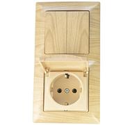 Gunsan Enchufe combinado Visage con doble soporte de serie, interruptor de protección de contacto, enchufe con tapa empotrada, aspecto de madera, ácorno
