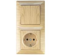 Gunsan Enchufe Visage KOMBI con interruptor doble, interruptor de serie, protección de contacto, empotrado, aspecto de madera, madera de águila