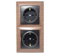 Gunsan Visage - Enchufe doble con protección de contacto empotrado, aspecto de madera, marco de nogal con negro