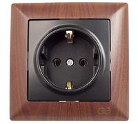 Gunsan Visage - Toma de corriente (protección de contacto, efecto madera, roble, marco de ápiz, color negro