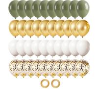 GUO-YING 60 Globos Dorados, Verde Oliva y Blancos 30cm con Confeti Metálico - Globos de Cumpleaños, Baby Shower - Decoración Fiestas (Verde oliva)