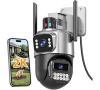 GUOANVISION Cámara de vigilancia exterior, 2,4 G/5 G, WiFi para exteriores, 6 MP, doble lente, giro de 355° e inclinación de 90°, visión nocturna de color, seguimiento automático, audio de 2 vías