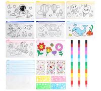 guobinZH 12 Piezas Estuches para Colorear Niños 6 7 8 9 10 11 12 Años Niñas Regalos Cumpleaños DIY Bolsas de Tela en Blanco con Cremallera Bolsillos Estuche Juego de Manualidades