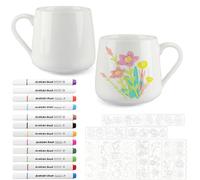 guobinZH Tazze Pittura Set DIY Paintable Mug Kit 2 Bianco Tazze in Ceramica da Dipingere con 12 Pennarelli Colorati Lavabile in Lavastoviglie Regalo Creativa per Principianti Adulti e Bambini-450ML