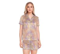 GuoChe Abstract Circle-4816923 - Pijama de satén de seda para mujer, manga corta, ropa de dormir de dos piezas con botones, Colorido, S