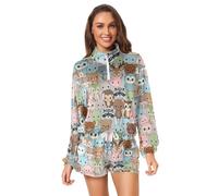 GuoChe Adorable conjunto de pantalones deportivos con estampado de animales de bosques para mujer, conjunto de pijama para mujer, Adorable patrón de animales del bosque, XXL