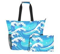 GuoChe Airplane Sky Art - Bolsa de playa para mujer, bolsa de compras a prueba de arena con bolsillo interior grande, Japan Ocean Wave, One Size