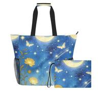 GuoChe Airplane Sky Art Bolsa de playa para mujer, bolsa de piscina a prueba de arena con bolsillo interior grande, Flor de luna nocturna, Talla única