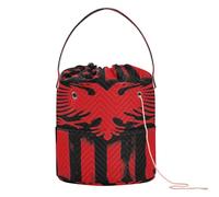 GuoChe Albania Albanian USA Flag Pride Roots Vintage Crochet Bags Crochet Organizer Bag Portable Travel Bag for Knitting Tools Yarn Accessory
