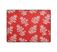 GuoChe Alfombra roja con patrón «Keep Calm and Carry On», suave, antideslizante, para cocina, dormitorio, sala de estar, decoración del hogar