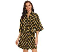 GuoChe Bata corta tipo kimono para mujer, bata de baño, cómoda ropa de dormir, talla S, Sun Moon Stars Celestial Night, M