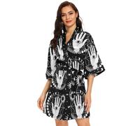 GuoChe Bata tipo kimono para mujer, bata corta para dama de honor, agradable al tacto, vestido para dormir, talla S, Occult Hamsa Hand Evil Eye Fátima Luna Brujería, XXL