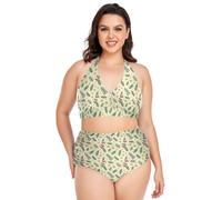 GuoChe Bikini de talla grande para mujer, traje de baño de 2 piezas con doble tirantes, control de abdomen, talla L, Agujas de pino con diseño de estrellas de acebo, color crema, 3XL/ más