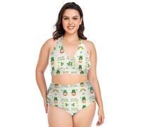 GuoChe Bikini de talla grande para mujer, traje de baño sexy de cintura alta, 2 piezas, talla L, Kiss Me I'm Irish Grid, 3XL/ más