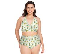 GuoChe Bikini de talla grande para mujer, traje de baño sexy de cintura alta de dos piezas, talla L, Kiss Me I'm Iris Leprechaun, XXL Más