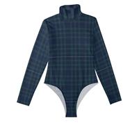 GuoChe Body de cuello alto para mujer, parte superior elástica para salir, talla S, tartán azul y verde, XX-Large