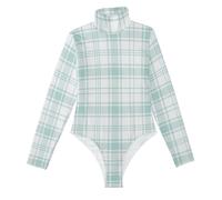 GuoChe Body de cuello alto para mujer, parte superior sexy elástica que abraza el cuerpo, talla S, Patrón de cuadros verde menta y blanco cremoso, Large