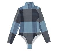 GuoChe Body de cuello alto suave para mujer, parte superior elástica para moldear, talla S, Argyle Plaid Mediumslateblue, Small