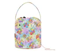 GuoChe Bolsa de almacenamiento de hilo con patrón de globos coloridos de Navidad, bolsa de almacenamiento portátil para herramientas de ganchillo, suministros de tejer