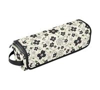 GuoChe Bolsa de almacenamiento para rizador de viaje con alfombrilla de hierro, diseño minimalista floral blanco y negro