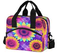 GuoChe Bolsa de almuerzo aislada para adultos, moderna, colorida, teñido anudado, hippie, girasol, floral, bohemio