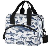 GuoChe Bolsa de almuerzo aislada para adultos, retro, océano, animales, vida silvestre, depredador, peces, mar, tentáculo, naturaleza