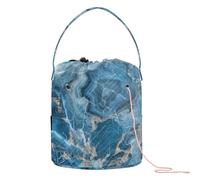 GuoChe Bolsa de ganchillo azul con piedra de mármol, bolsa de almacenamiento portátil para herramientas de ganchillo, proyecto de ganchillo