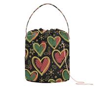 GuoChe Bolsa de ganchillo con diseño de corazones negros y estrellas de Navidad, bolsa de hilo de ganchillo, bolsa portátil para tejer bolas de hilo y ganchillo