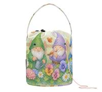 GuoChe Bolsa de ganchillo con diseño de gnomos y flores, bolsa de viaje para herramientas de tejer, accesorio de viaje