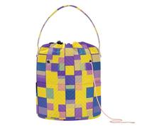 GuoChe Bolsa de ganchillo con estampado de cuadrícula cuadrada amarilla y morada, pequeña bolsa de hilo portátil, almacenamiento de viaje para organizador de ganchillo de punto