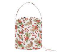 GuoChe Bolsa de ganchillo de Navidad a cuadros rojos y blancos con agujeros, almacenamiento de viaje para proyectos de ganchillo de punto