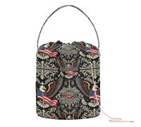 GuoChe Bolsa de hilo de cruz cristiana de estilo vintage con bandera de Estados Unidos, organizador de manualidades con agujeros, almacenamiento de agujas para soporte de ganchillo, suministros de
