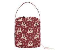 GuoChe Bolsa de hilo de ganchillo con agujeros de Navidad, diseño de renos rojos y blancos, para herramientas de tejer, accesorios de ganchillo