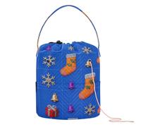 GuoChe Bolsa de hilo de ganchillo con patrón de calcetín de Navidad y campana (azul) organizador de ganchos de ganchillo con agujeros, bolsa de ganchillo para almacenamiento de herramientas de tejer