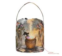 GuoChe Bolsa de hilo de ganchillo ritual de caldero de brujas para ganchillo con agujeros, bolsa de ganchillo para herramientas de tejer, proyecto de ganchillo