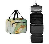 GuoChe Bolsa de maquillaje colgante para viajes con gancho, bolsa de medicina expandible de diseño para mujer, bolsas de viaje imprescindibles para maquillaje de mujer, talla M, Mármol Verde Salvia