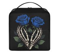GuoChe Bolsa de maquillaje de pie diseñada con diseño de esqueleto con rosa azul