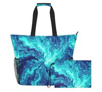 GuoChe Bolsa de playa azul pastel para mujer, bolsa de viaje de verano de gran capacidad con bolsillos laterales de malla, Blue Ocean Swirl Tie Dye, Talla única