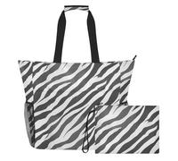 GuoChe - Bolsa de playa con cebras de color verde brillante para mujer, bolsa de mano a prueba de arena con cierre, Cebras blancas negras clásicas, Talla única