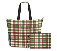 GuoChe - Bolsa de playa de color tartán para mujer, impermeable, para viajes de verano, con bolsillo interior grande, Varios colores a cuadros, Talla única