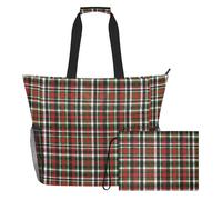 GuoChe Bolsa de playa suave a cuadros pastel para mujer, bolsa de natación impermeable con bolsa con cremallera, Tartán verde fino, Talla única