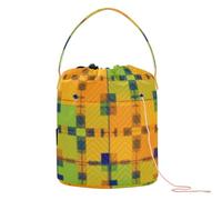 GuoChe Bolsa de punto de ganchillo a cuadros naranja y verde con agujeros, bolsa de manualidades para tejer accesorios de ganchillo