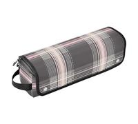 GuoChe Bolsa de viaje para herramientas para el cabello con alfombrilla extraíble resistente al calor, color rosa y gris a cuadros