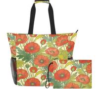 GuoChe Bolsa de viaje resistente al agua para gimnasio | Impresión artística floral de amapola roja vintage en color crema
