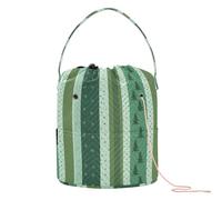 GuoChe Bolsa organizadora de ganchillo con diseño de árbol de rayas verdes de Navidad, bolsa de viaje portátil para soporte de agujas, suministros de punto