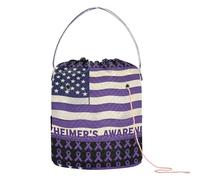 GuoChe Bolsa organizadora de ganchillo con diseño de bandera de Estados Unidos con cinta morada para la concienciación sobre la enfermedad de Alzheimer, bolsa organizadora de ganchillo con agujeros