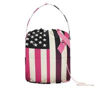 GuoChe Bolsa organizadora de ganchillo con diseño vintage de bandera de Estados Unidos para concienciación sobre el cáncer de mama, bolsa de hilo para tejer ganchillo