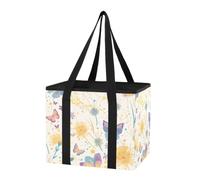 GuoChe Bolsa organizadora de maletero de coche, reutilizable, para compras, mariposas y flores silvestres, bolsa plegable resistente con asas y parte inferior dura para salidas de picnic, viajes de