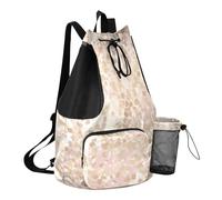 GuoChe Bolsa trasera con cordón para campamento de verano con bolsillo para botella de agua, bolsa de cuerda para la escuela, impermeable, Estampado de leopardo de lámina de oro rosa con sus formas